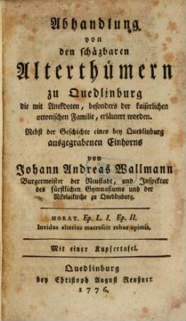 Abhandlung von den Alterthümern zu Quedlinburg