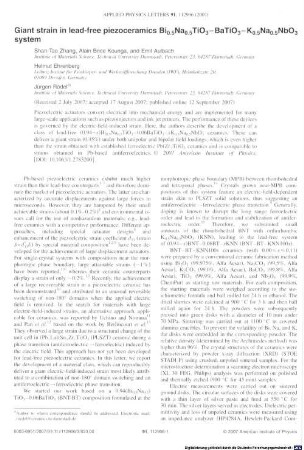 Giant strain in lead-free piezoceramics Bi0.5Na0.5TiO3–BaTiO3–K0.5Na0.5NbO3 system