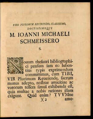 Viro Plurimum Reverendo, Clarissimo, Doctissimoque M. Joanni Michaeli Schmeissero