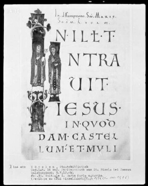 Evangelien für die Festtage — Initiale I (n illo tempore intravit Jesus) mit Maria und Martha, Folio 35recto