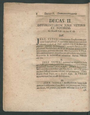 Decas II. Differentiarum Iuris Veteris Et Novissimi. Ex Novell. 7. 8. 12. 14. & 18.