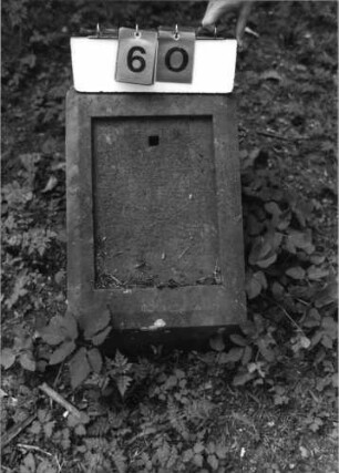 Grabstein 60 (Index: 99796095) Zustand: Inschriftplatte fehlt Maße HxBxT: 53x38x41 cm: Grabstein 60