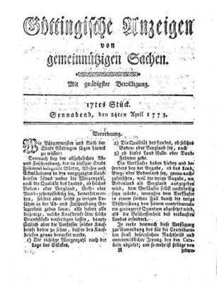 17tes Stück. Sonnabend, den 24ten April 1773.