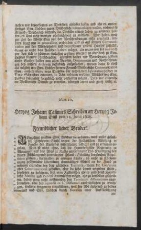 Num. 20. Hertzog Johann Casimirs Schreiben an Hertzog Johann Ernst vom 18. Junii 1628.