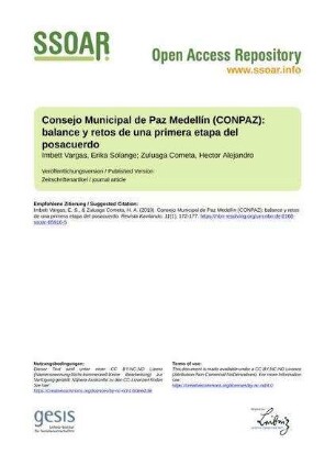 Consejo Municipal de Paz Medellín (CONPAZ): balance y retos de una primera etapa del posacuerdo