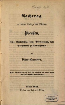 Preußen, seine Verfassung, seine Verwaltung, sein Verhältniß zu Deutschland. 3