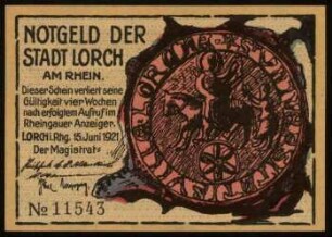 25 Pfg. Notgeld der Stadt Lorch am Rhein