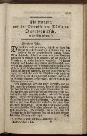 Ein Auszug aus der Chronik des Dörfleins Querlequitsch, an der Elbe gelegen