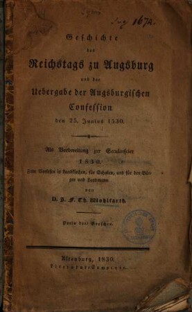 Geschichte des Reichstags zu Augsburg und der Übergabe der Augsburgischen Confession den 25. Juni 1530