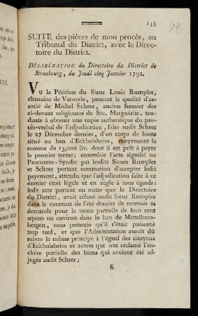 Suite des pièces de mon procès, au Tribunal du District, avec le Directoire du District