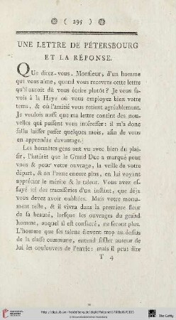 Une lettre de Pétersbourg et la Réponse