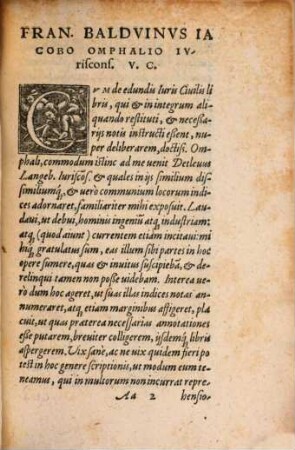 Francisci Balduini Iurisconsulti Notae Ad Lib. I. & II. Digest. seu Pandectarum : Accessit rerum & uerborum memorabilium Index