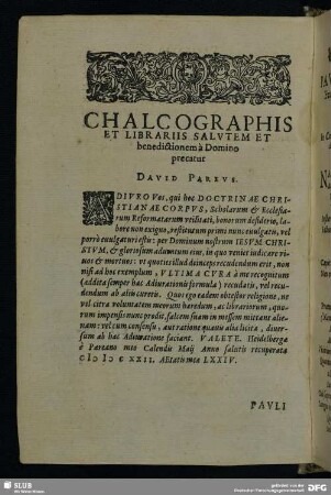 Chalcographis Et Librariis Salutem Et Benedictionem à Domino precatur