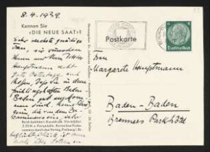 Brief von Carl F. W. Behl an Margarete Hauptmann