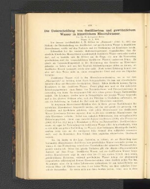 Die Unterscheidung von destilliertem und gewöhnlichem Wasser in künstlichem Mineralwasser.