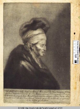 Profilbildnis eines alten Mannes mit Turban und Pelzjacke.