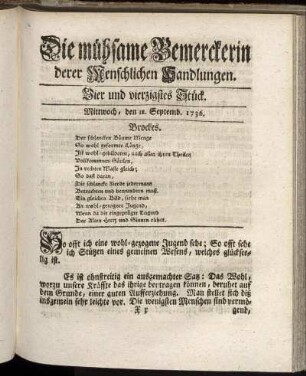 Vier und vierzigstes Stück. Mittwoch, den 12. Septemb. 1736.