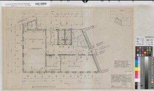 Lippstadt (Lippstadt) Erweiterungsbau des Amtsgerichts und Gefängnisses Grundriß 1. Obergeschoß Amtsgericht 1961 1 : 50 50 x 78 Zeichnung Staatshochbauamt Soest