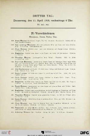 F) Verschiedenes. Miniaturen, Dosen, Fächer, Glas (Nr. 835-961)