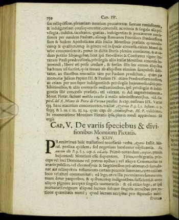 Cap. V. De variis speciebus & divisionibus Montium Pietatis.
