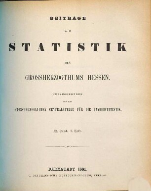 Beiträge zur Statistik des Großherzogtums Hessen. 22. 1881