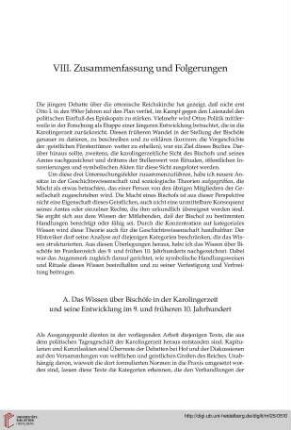VIII. Zusammenfassung und Folgerungen