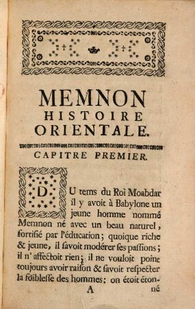 Memnon : Histoire orientale