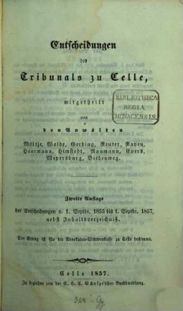 Entscheidungen des Tribunals zu Celle. 1. 1855/57 (1857), 1. Sept. - 1. Sept. = 2. Aufl.