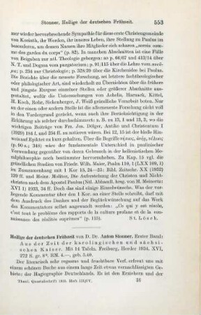 553-554 [Rezension] Stonner, Anton, Heilige der deutschen Fruehzeit