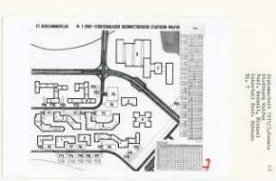 Stadtkern, Dorsten-Wulfen (Diplomarbeit bei Kurt Dübbers): BGF-Nachweis und Parkplatznachweis, Berechnungsplan 1:2500