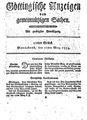 10tes Stück. Sonnabend, den 11ten Merz 1775.