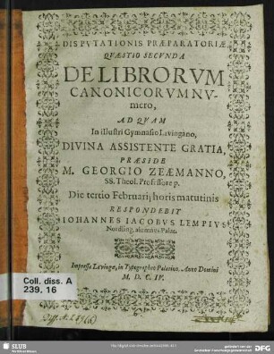 2: De Librorvm Canonicorvm Nvmero