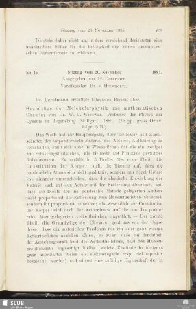 No. 15. Sitzung vom 20. November 1885