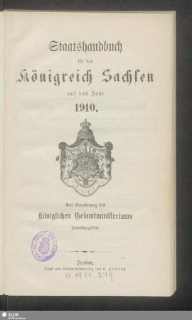 1910: Staatshandbuch für den Freistaat Sachsen