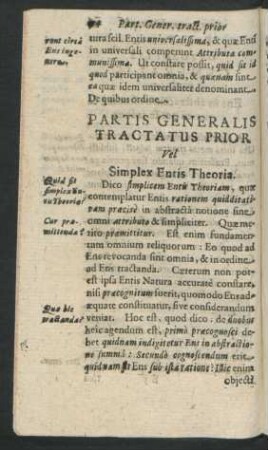 Partis Generalis Tractatus Prior. Vel Simplex Entis Theoria.