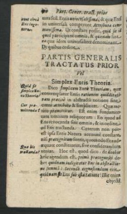 Partis Generalis Tractatus Prior. Vel Simplex Entis Theoria.