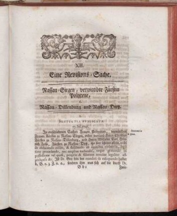 XII. Eine Revisions-Sache. Nassau-Siegen, verwittibte Fürstin Polyxene, c. Nassau-Dillenburg und Nassau-Dietz