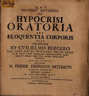 Diatribe historica de hypocrisi oratoria, seu eloquentia corporis
