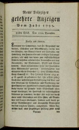 99stes Stück. Den 11ten December.