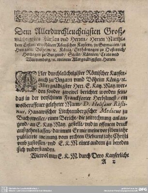 Dem Allerdurchleuchtigsten Großmächtigsten Fürsten und Herren/...