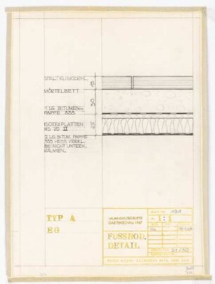 Bundesgartenschau, Karlsruhe 1967 Siedlung Im Eichbäumle: Typ A. Fußboden Erdgeschoss: Detail 1:1