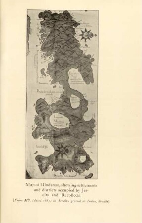 Map of Minano, showing settlements and districts occupied by Jesuits and recollects