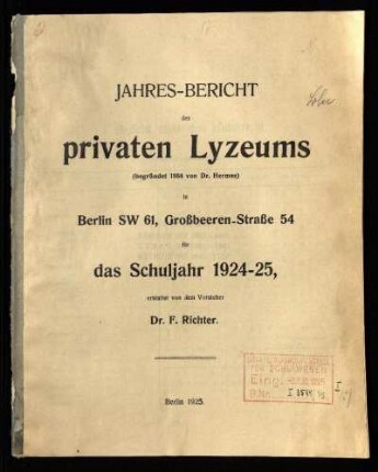1924/25: Jahresbericht ... - 1924/25