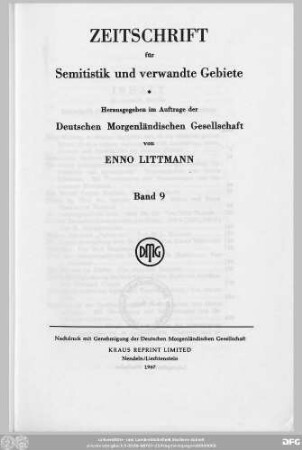 Bd. 9 (1933-1934): Zeitschrift für Semitistik und verwandte Gebiete