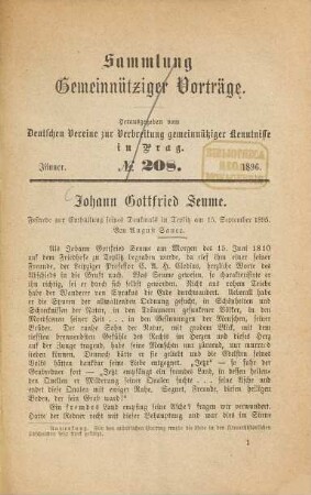 Johann Gottfried Seume : Festrede zur Enthüllung seines Denkmals in Teplitz am 15. Sept. 1895. (Aus der Sammlung Gemeinnütziger Vorträge hsg. v. Deutschen Vereine zur Verbreitung gemeinnütziger Kenntnisse. no 208