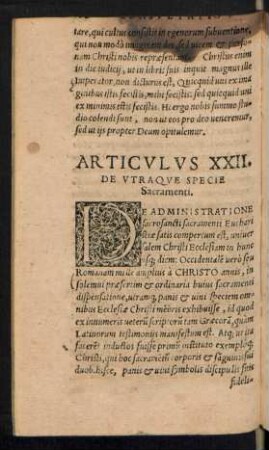 Articulus XXII. De Utraque Specie Sacramenti.