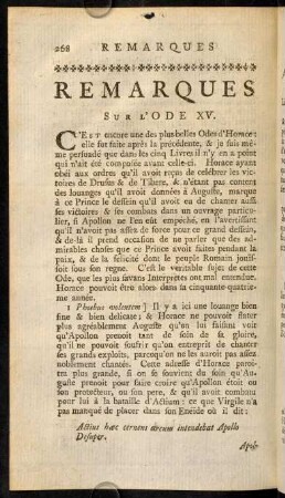 268-279, Remarques sur l'ODE XV.