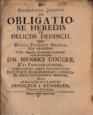 Dissertatio Juridica De Obligatione Heredis Ex Delictis Defuncti