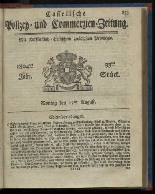 33tes Stueck, Montag den 13ten August 1804