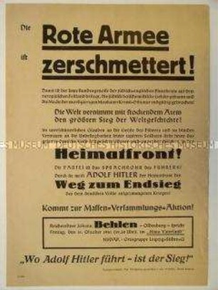 Flugblatt mit der Verkündung des "Sieges" über die Sowjetunion und Aufruf zu einer Massenversammlung